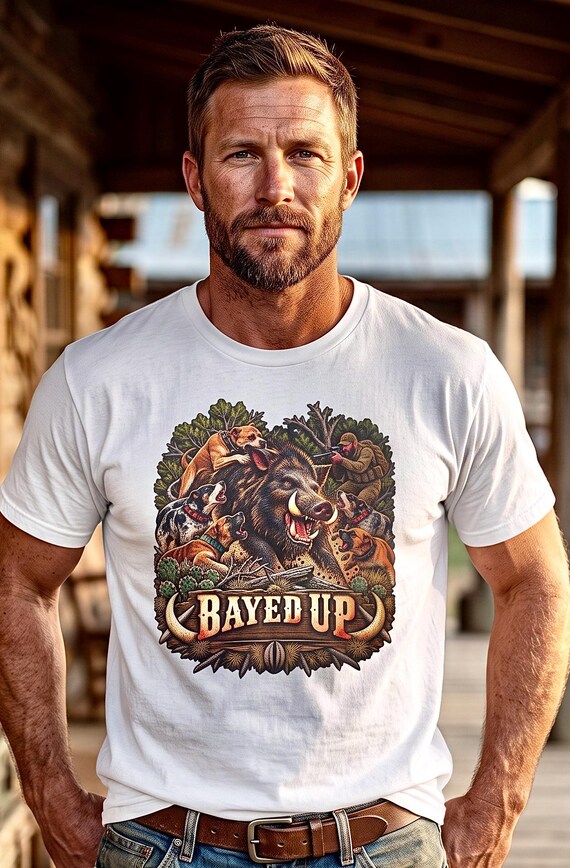 Bayed Up Hog Hunting Tee wild boar catch dog additional view 5