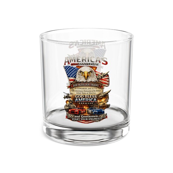 Patriotic Eagle 250th Whiskey Glass, God Bless America 10oz Rocks Barware additional view 2