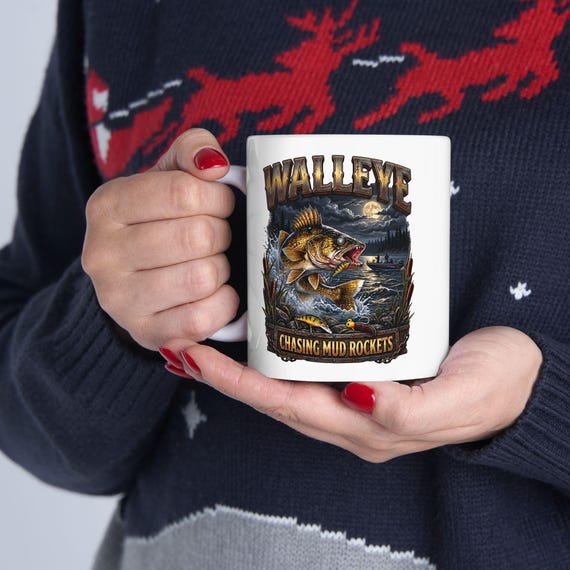 Walleye Chasing Mud Rockets Mug night walleye fishing coffee cup additional view 8