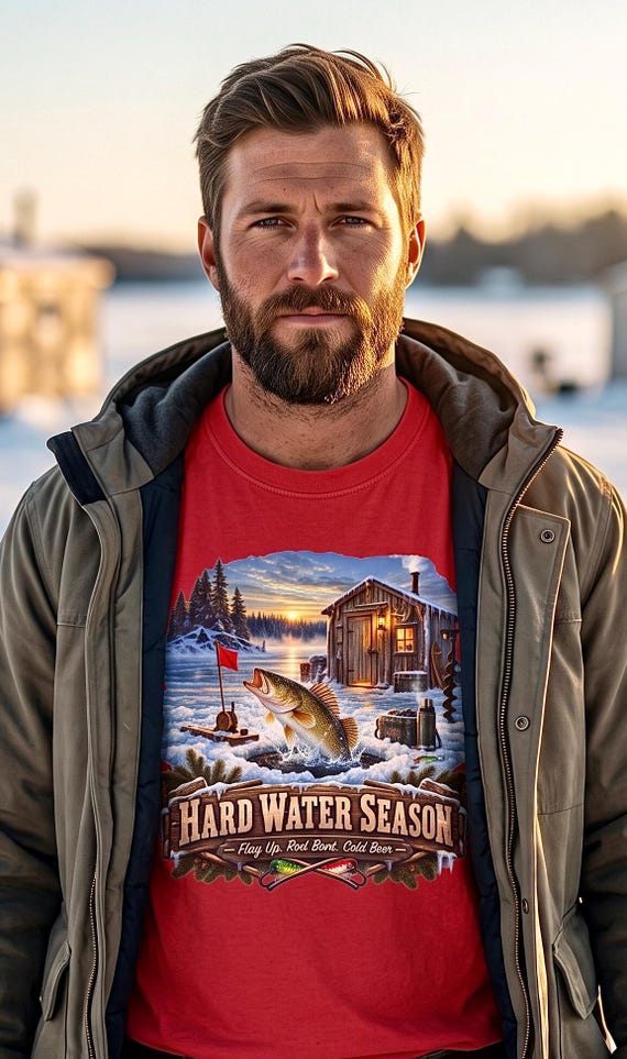 Hard Water Season Ice Fishing Tee walleye shanty additional view 7