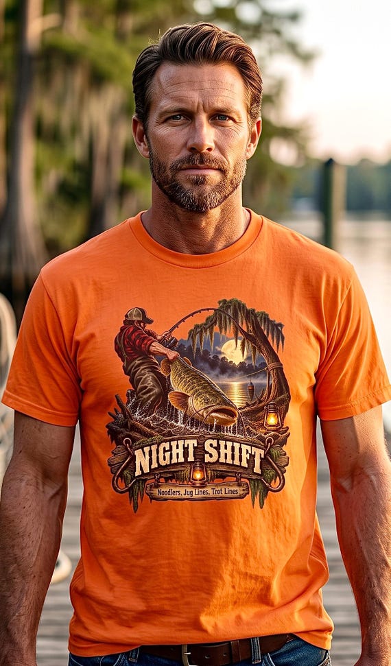 Night Shift Catfishing Tee noodler jug line trotline additional view 4