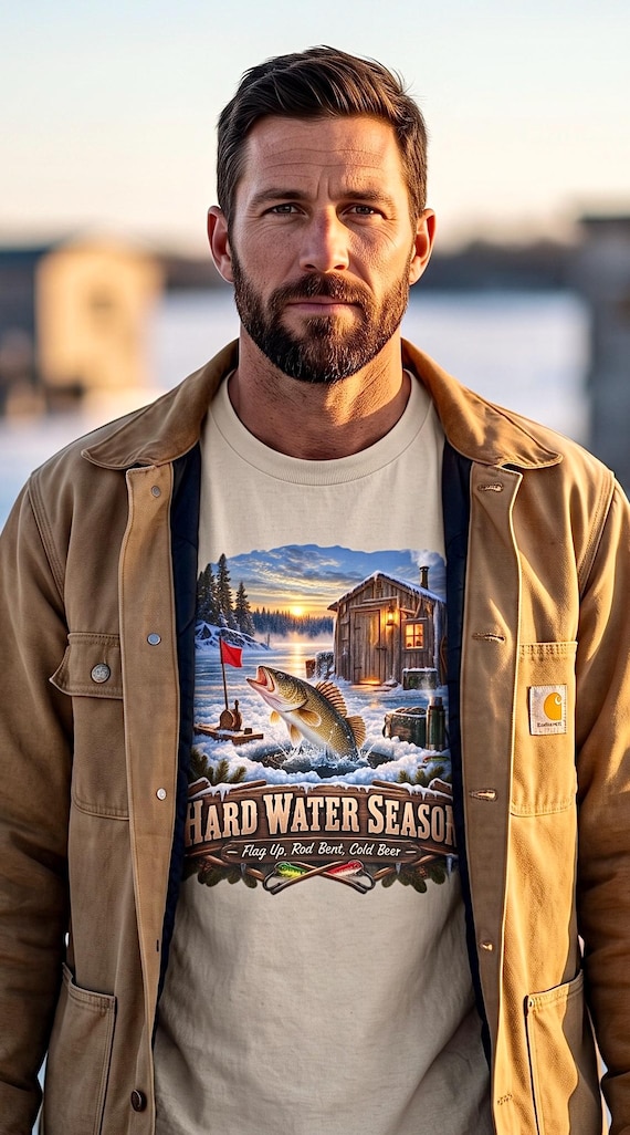 Hard Water Season Ice Fishing Tee walleye shanty additional view 8