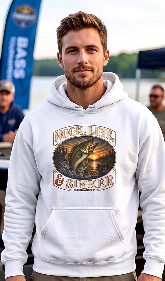 Bass Fishing Hoodie, Hook Line and Sinker Lake Sunset Sweatshirt, Trophy Bass Fisherman Gift for Dad Mom, Fishing Birthday Christmas Gift additional view 5