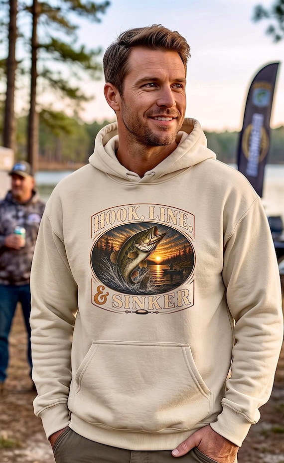 Bass Fishing Hoodie, Hook Line and Sinker Lake Sunset Sweatshirt, Trophy Bass Fisherman Gift for Dad Mom, Fishing Birthday Christmas Gift additional view 2