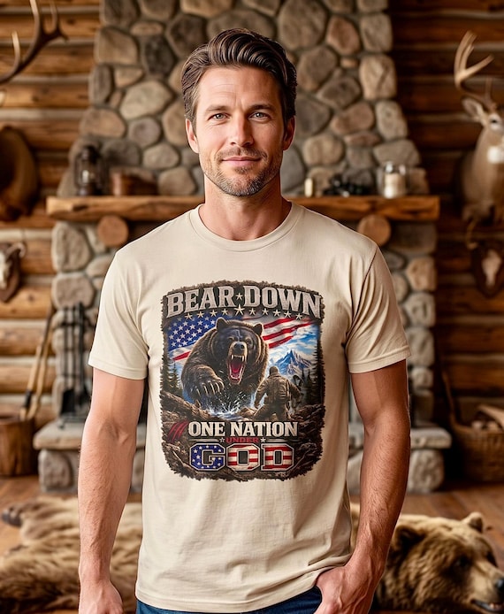 Bear Down One Nation Under God Shirt, Patriotic Bear Hunting Tee additional view 4
