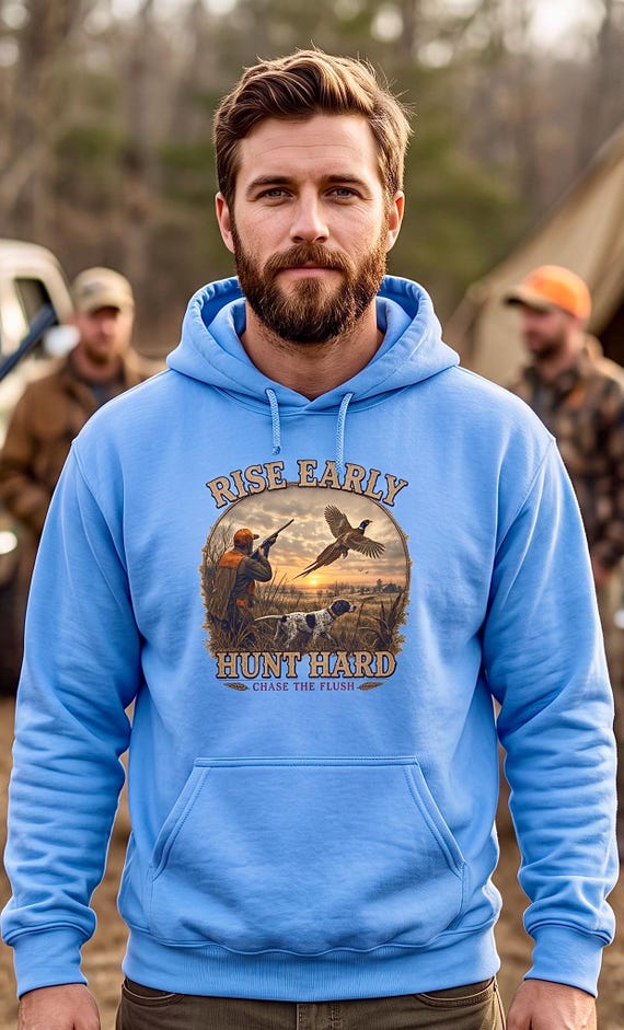 Rise Early Hunt Hard Hoodie, Vintage Pheasant Hunting Sweatshirt, Upland Bird Hunter Gift, Hunting Birthday Christmas Gift additional view 4