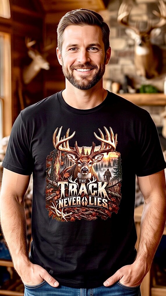 The Track Never Lies Whitetail Buck Hunter Tee blood tracker product photo