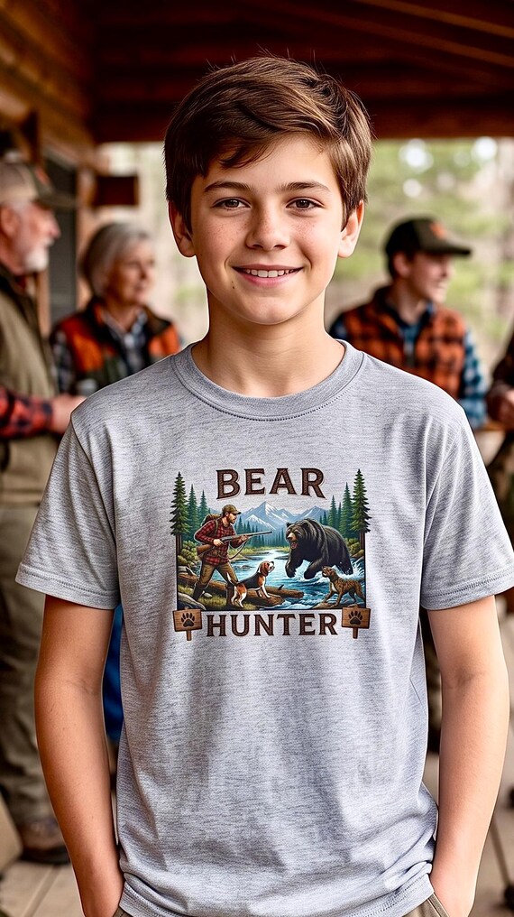 Youth Bear Hunter Shirt, Kids Hunting Graphic Tee additional view 3