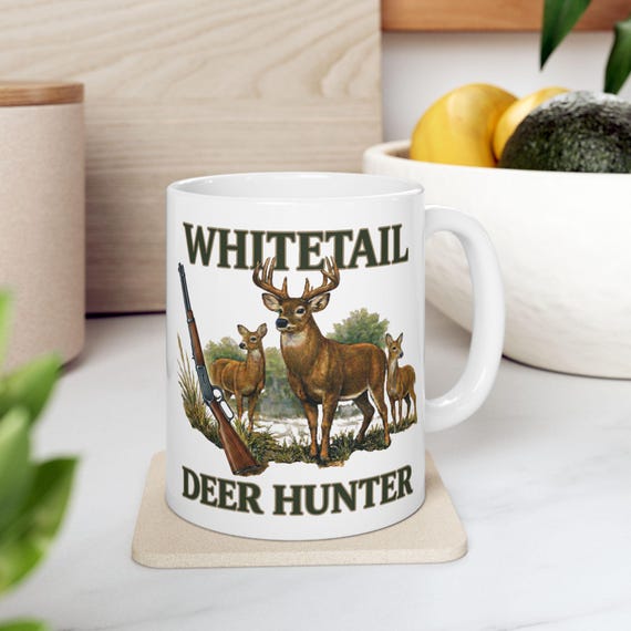 Whitetail Deer Hunter Mug, Buck and Rifle Hunting Coffee Cup additional view 5