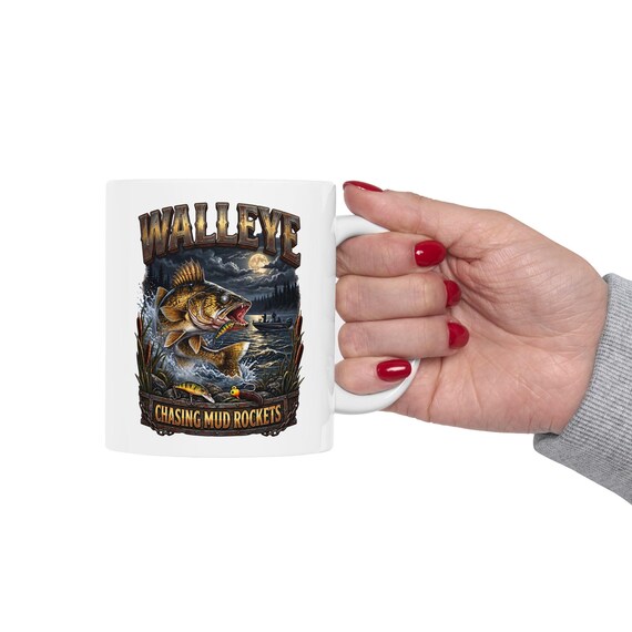 Walleye Chasing Mud Rockets Mug night walleye fishing coffee cup additional view 9