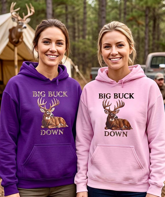 Big Buck Down Hoodie, Whitetail Deer Hunter Sweatshirt, Hunt Camp Bragging Rights Gift for Dad, Hunting Birthday Christmas Gift additional view 8