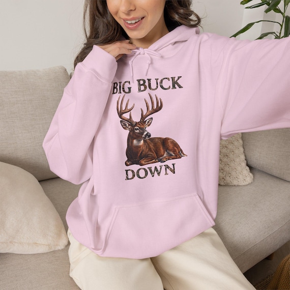 Big Buck Down Hoodie, Whitetail Deer Hunter Sweatshirt, Hunt Camp Bragging Rights Gift for Dad, Hunting Birthday Christmas Gift additional view 9