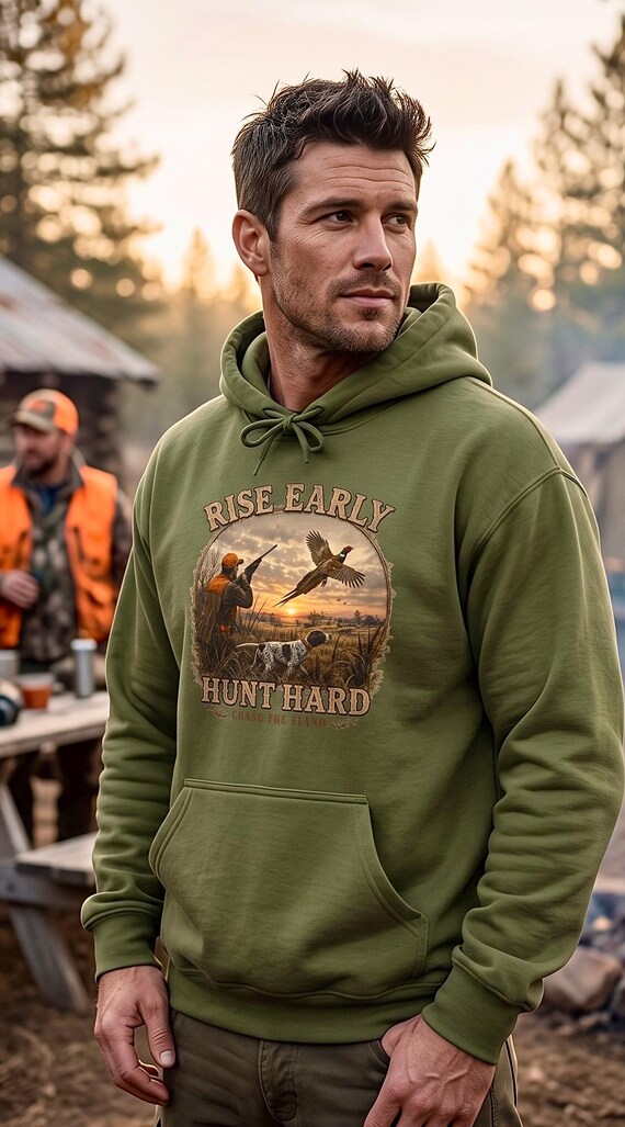 Rise Early Hunt Hard Hoodie, Vintage Pheasant Hunting Sweatshirt, Upland Bird Hunter Gift, Hunting Birthday Christmas Gift additional view 5
