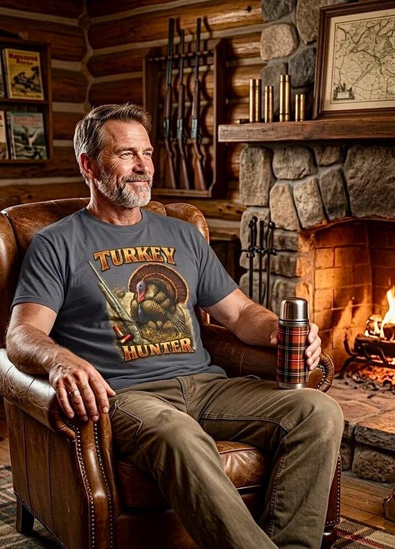 Vintage Wild Turkey Hunter Graphic T-Shirt, 100% Cotton Hunting Tee additional view 5