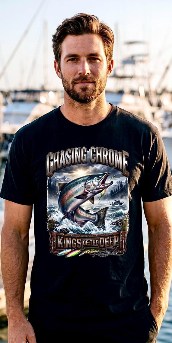 Salmon Chasing Chrome Kings Of The Deep Tee king salmon fishing shirt additional view 3