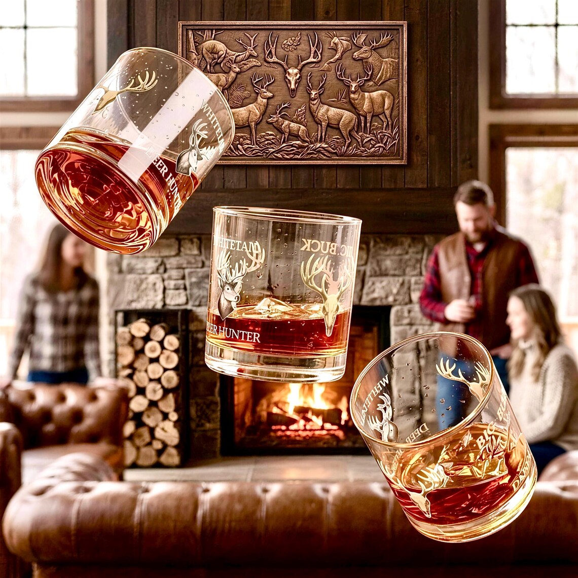 Whitetail Deer Whiskey Rocks Glass, 10oz Hunter Barware product photo