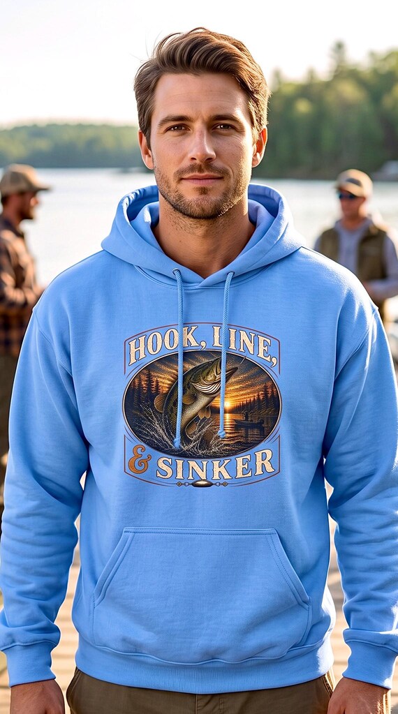 Bass Fishing Hoodie, Hook Line and Sinker Lake Sunset Sweatshirt, Trophy Bass Fisherman Gift for Dad Mom, Fishing Birthday Christmas Gift additional view 3