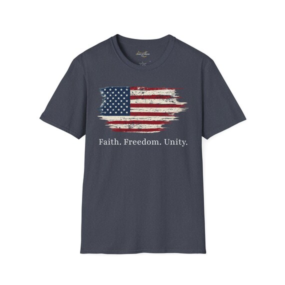 Faith Freedom Unity Distressed American Flag T-Shirt additional view 9