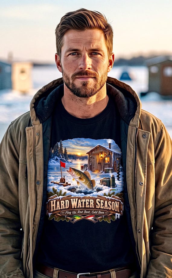 Hard Water Season Ice Fishing Tee walleye shanty additional view 2
