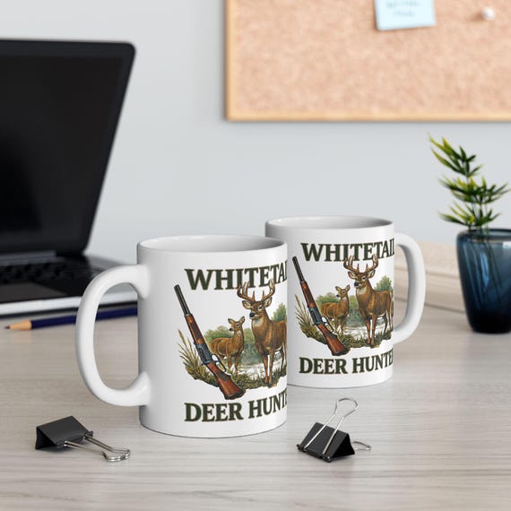 Whitetail Deer Hunter Mug, Buck and Rifle Hunting Coffee Cup additional view 2