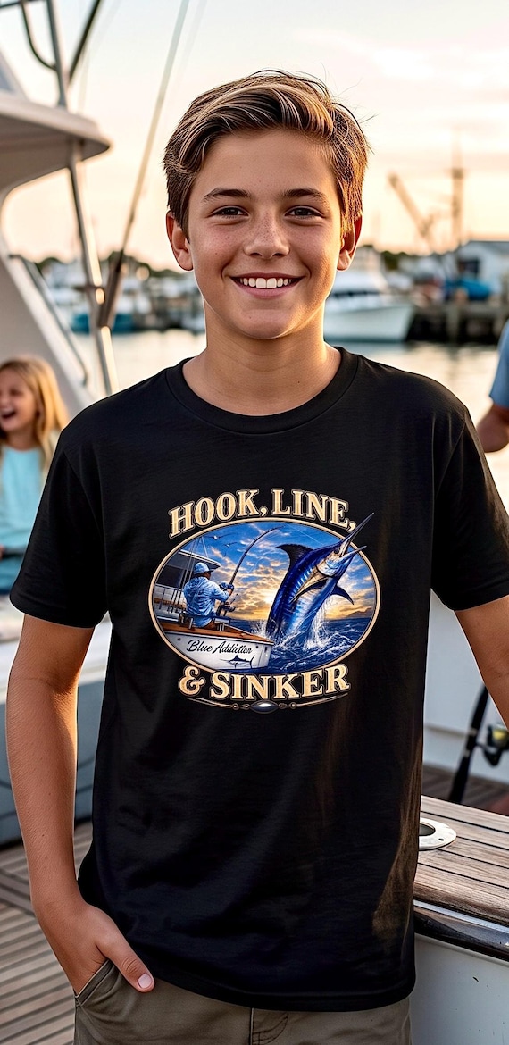 Blue Marlin Hook Line and Sinker Kids Shirt additional view 2