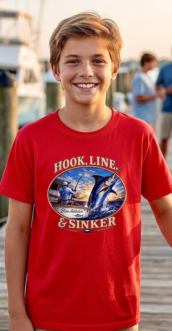 Blue Marlin Hook Line and Sinker Kids Shirt additional view 8