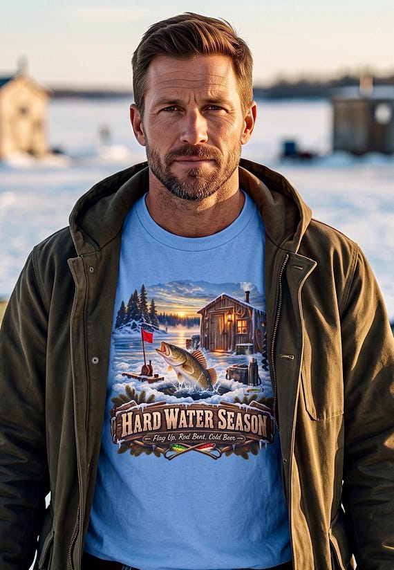 Hard Water Season Ice Fishing Tee walleye shanty additional view 4