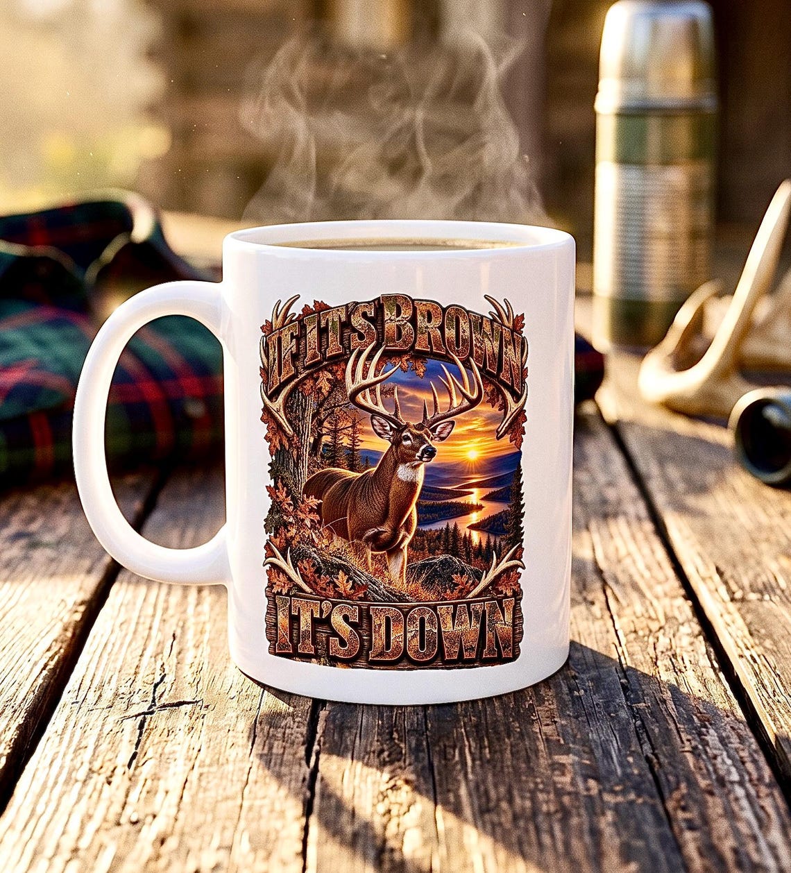 If It's Brown It's Down Whitetail Hunter Mug whitetail deer coffee cup product photo