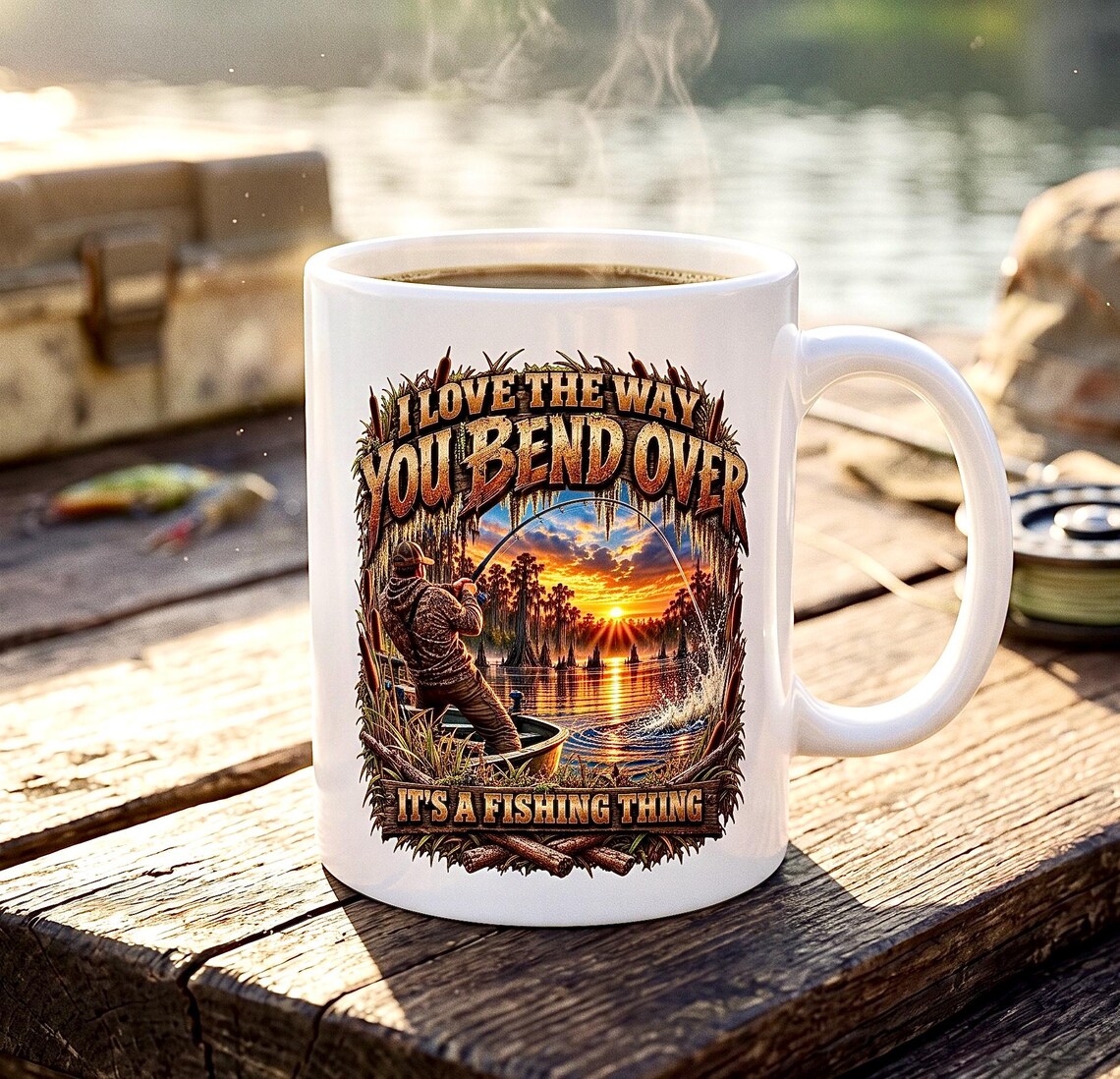 I Love The Way You Bend Over Fishing Mug funny fisherman coffee cup product photo