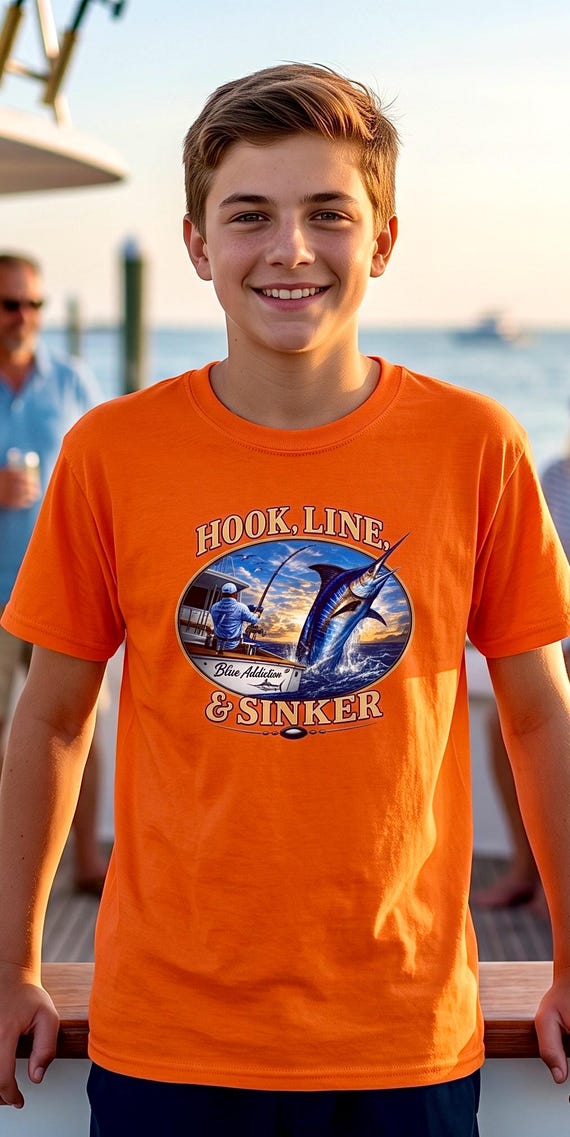 Blue Marlin Hook Line and Sinker Kids Shirt additional view 5