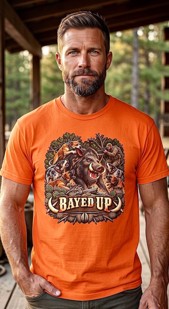 Bayed Up Hog Hunting Tee wild boar catch dog additional view 3