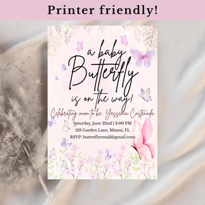 Invito per baby shower con farfalla per bambina / Modello modificabile con tema giardino / Biglietto di ringraziamento e cartello / Download digitale / Boho Floral