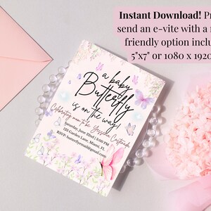 Schmetterling-Babyparty-Einladung Mädchen | Bearbeitbare Garten Thema Vorlage | Danke-Karte & Zeichen | Digitaler Download | Boho Blumenmuster