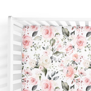 Soft Rose Crib Sheet / Rose Nursery / Pink Rose  / Changing Pad Cover / Mini Crib Sheet Option / Rosie || Collection