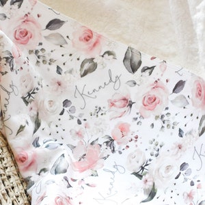 Soft Pink Floral Blanket Personalized Name, Plush Sherpa New Mom Baby Shower Gift, Hospital Newborn Photos Prop