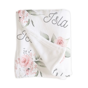 Romantic Boho Floral Blanket with Name / Custom Baby Blanket / Pink Floral Baby Girl Gift / Isla Collection