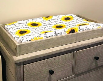 Newborn Baby Girl Gift Set / Sunflower Yellow / Personalized Blanket Crib Sheet Changing Pad Blanket