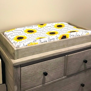 Newborn Baby Girl Gift Set / Sunflower Yellow / Personalized Blanket Crib Sheet Changing Pad Blanket