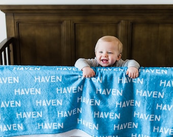 Plush Minky Blanket / Boy Blanket with Name / Personalized Baby Boy Blanket / Baby Blanket / Choose Colors and Font / Royal Blue Keepsake