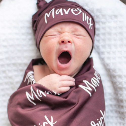 Personalized Swaddle Blanket Hat Set / Name Reveal / Coming Etsy