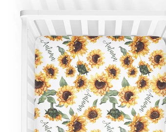 Fall Sunflower Baby Bedding / Sunflower Crib Sheet / Sunflower Nursery / Changing Pad Cover / Mini Crib Sheet Option / Autumn Collection