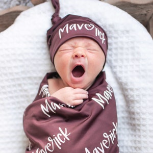 Personalized Baby Swaddle Blanket Set Newborn Knot Hat Bow