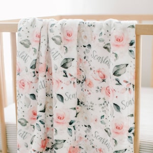 Baby Shower Gift Personalized Soft Floral Rose Blanket First Time New Mom Hospital Newborn Photos Prop Rosie II Custom Gifts Coming Home image 2