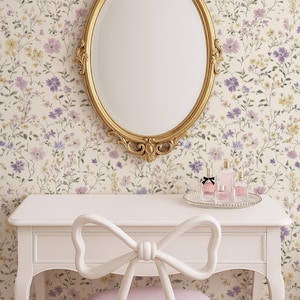 Vintage Purple Floral Wallpaper Peel and Stick, Romantic Cottagecore Wall Mural for Bedroom, Nursery, or Vanity Space