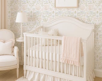 Soft Pastel Floral Peel and Stick Wallpaper Neutral Cottagecore Flower Removable Wall Covering for Nursery Bedroom Home Decor