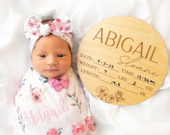 Swaddle Blanket Headband Hat Set Floral Pink Rose Personalized Baby Shower Gift Hospital Newborn Photos Prop Peyton Flower Large Coming Home