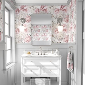 Pink Cream Peony Floral Wallpaper, Peonies Flower Garden, Peel and Stick Removable, Prepasted Traditional Nursery Mural Custom Dimensions