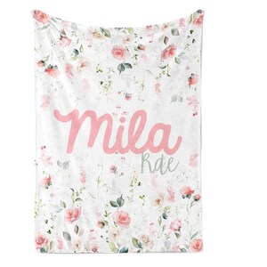 Pink Floral Two Names Personalized Blanket / Two Fonts & Colors / Minky Blanket / Sherpa Blanket / Baby Teen Tween Adult Blanket / Girl Gift