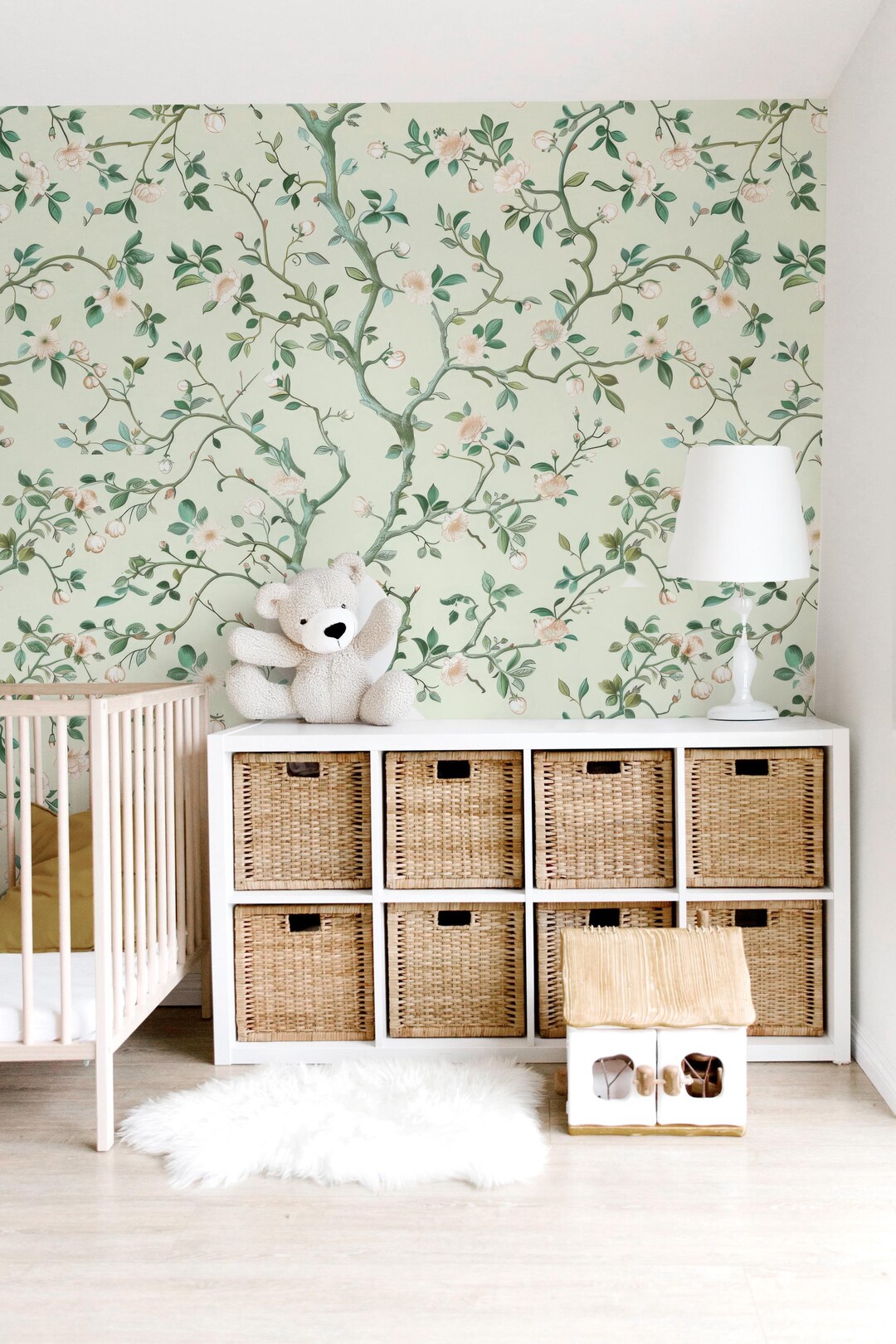 Chinoiserie Cherry Blossom Wallpaper, Tree Vine Flowers Wallpaper, Peel ...