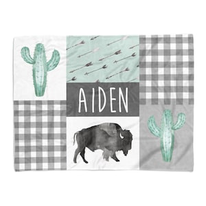 Baby Boy Cactus Buffalo Country Blanket with Name /Personalized Baby Boy Blanket / Baby Blanket / Bison Collection